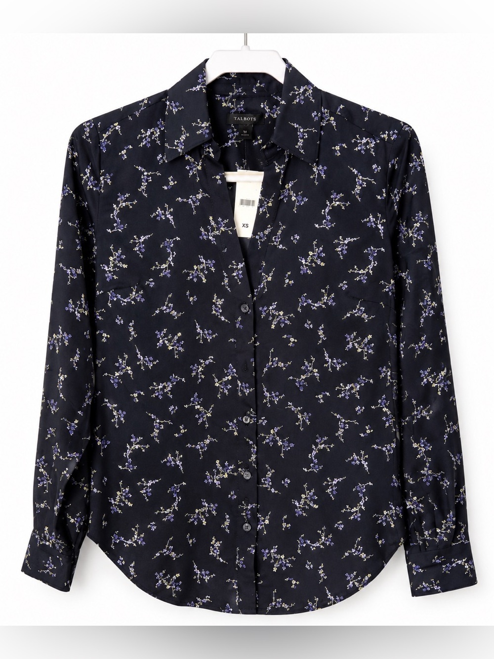 Ann Taylor Essential Navy Floral Button Front Blouse XS NWT Long Sleeve Top